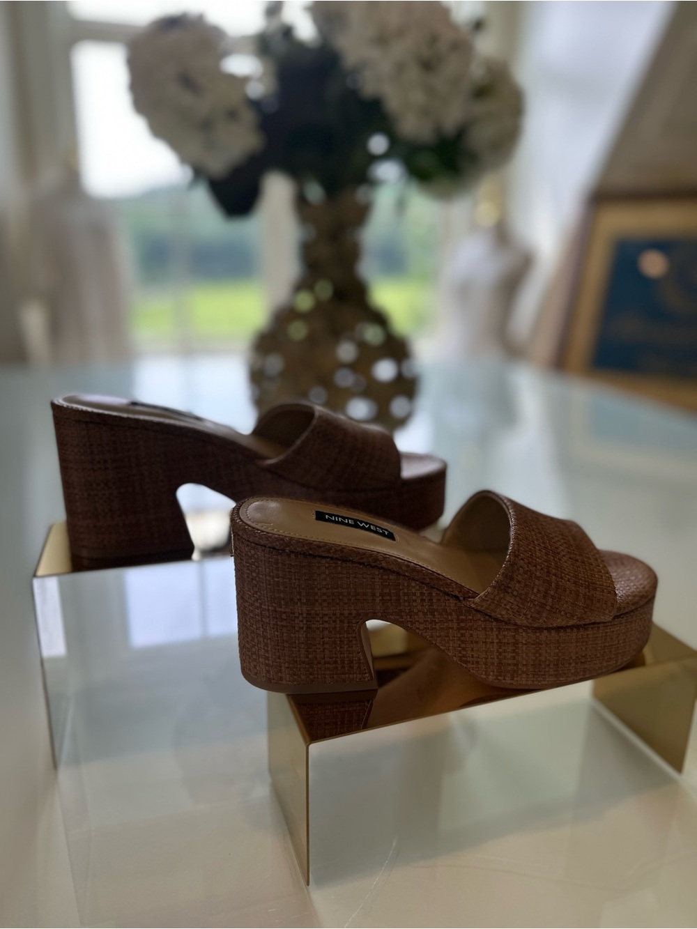 Chunky Brown Platform Slide Sandals - Nine West size 5.5